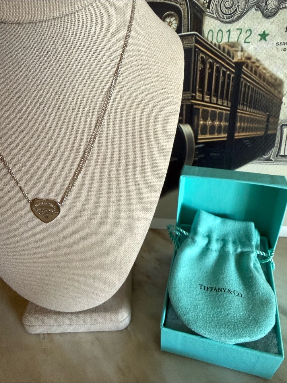 Please Return to Tiffany & Co. 925 Silver Heart Double Chain 16” Necklace - Picture 5 of 5